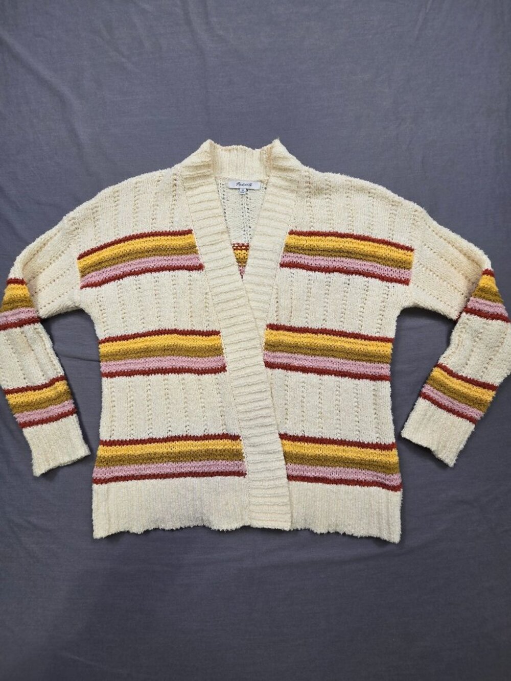 Madewell XS Cardigan Cream Striped Cotton Blend Sweater Long Sleeve Casual Knit
